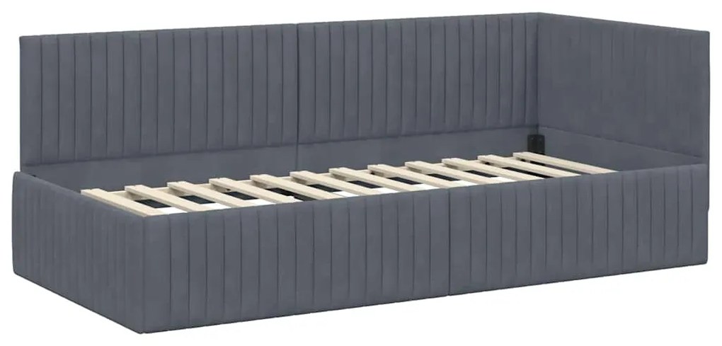 vidaXL Κρεβάτι Γωνίας με κεφαλάρι Σκούρο γκρι 90 x 200 cm Βελούδο