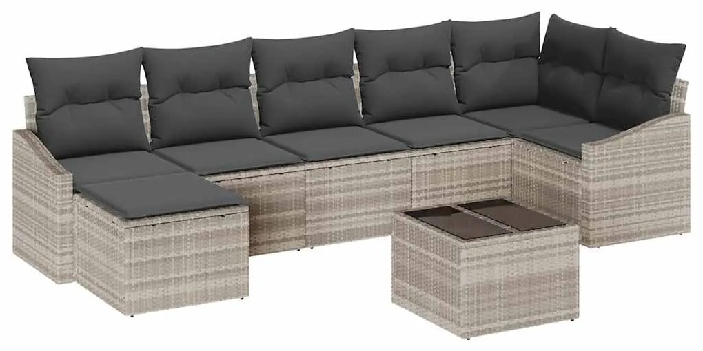 vidaXL Σετ Καναπέ Κήπου 8 pcs Ανοιχτό γκρι Πολυ ράταν