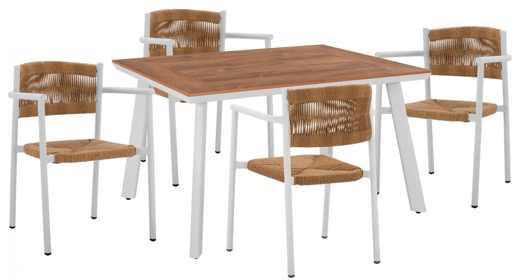 Σετ Κήπου Τραπεζαρία HM11427 5 τεμ Αλουμινίου Λευκό με Τραπέζι Polywood 120x80x72.5 εκ. & 4 Καρέκλες