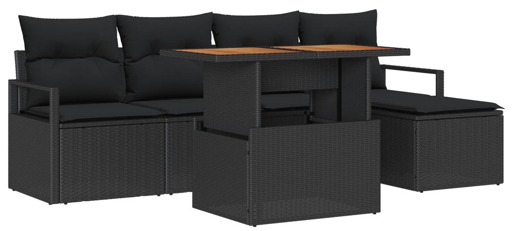vidaXL Σετ Σαλονιού Κήπου με μαξιλάρι 6 pcs Μαύρο Κανονικό