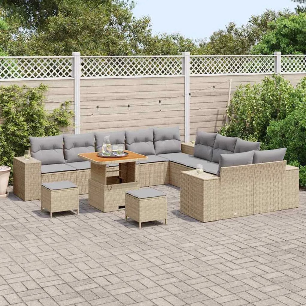 vidaXL Σετ Καναπέ Κήπου Ρυθμιζόμενο ύψος 13 pcs Μπεζ συνθετικό ρατάν