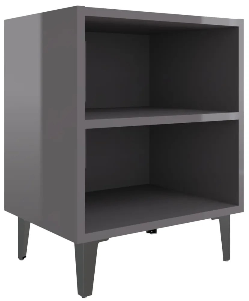 vidaXL Κομοδίνα 2 τεμ. Γυαλιστερό Γκρι 40x30x50 εκ. με Μεταλλικά Πόδια