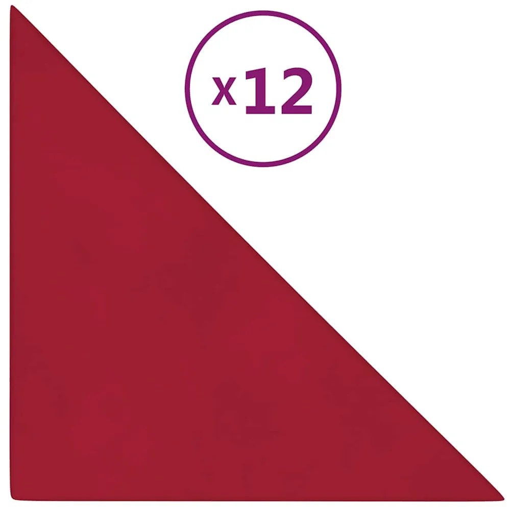 vidaXL Πάνελ Τοίχου 12 τεμ. μπορντό 30x30 εκ. 0,54 μ² Βελούδινα