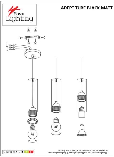 SE21-BL-5-4BL ADEPT TUBE BLACK Black Pendant+