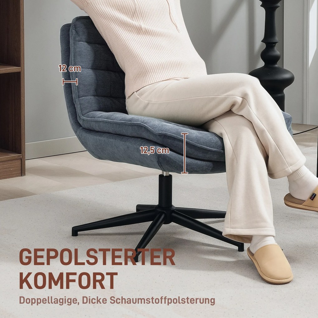 HOMCOM Περιστρεφόμενη Καρέκλα Γραφείου με Φαρδύ Κάθισμα, Ευρύχωρη Πολυθρόνα Γραφείου, Σκοτεινό Γκρι