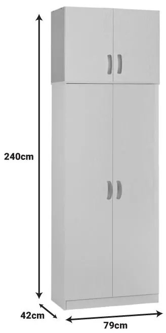 Ντουλάπα Zelia δίφυλλη με πατάρι λευκή 79x42x240εκ. 79x42x240 εκ.