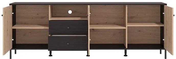 Έπιπλο Τηλεόρασης Correze 4K2F3V Μαύρος Δρύς - Artisan Oak 208x40x73 εκ. 208x40x73 εκ.