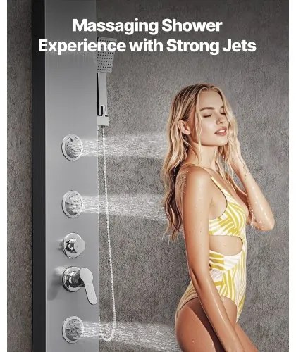 VEVOR Shower Panel Tower System Stainless Steel Column Rainfall Head Massage Jet