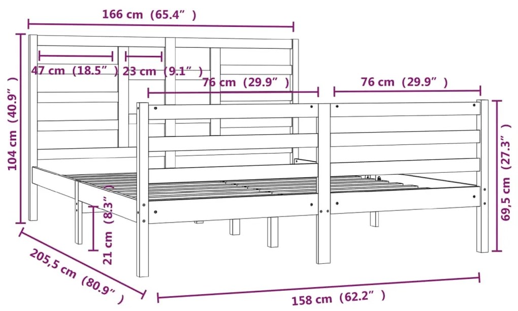 vidaXL Πλαίσιο Κρεβατιού Λευκό 160 x 200 εκ. από Μασίφ Ξύλο