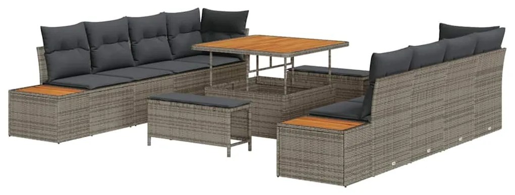 vidaXL Σετ Καναπέ Κήπου με μαξιλάρι 11 pcs Γκρι Πολυ ράταν
