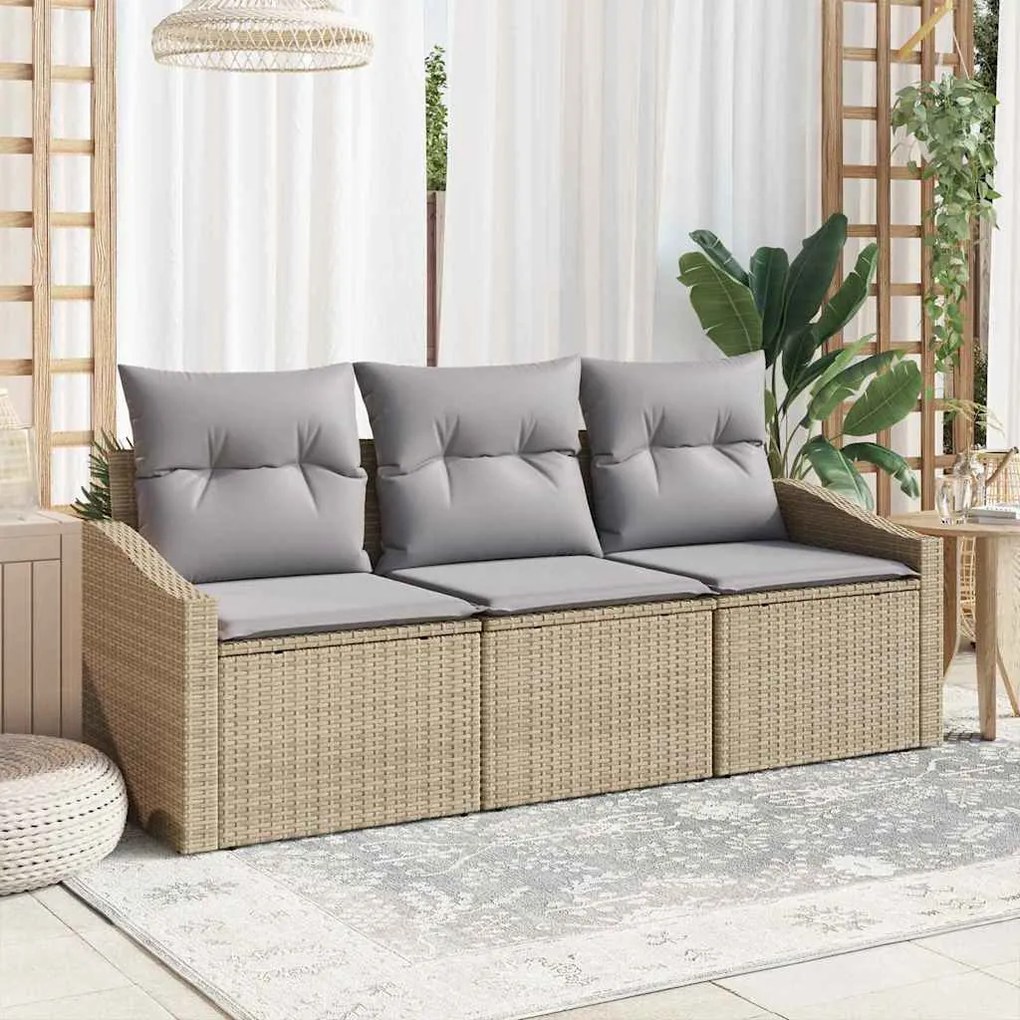 vidaXL Σετ Καναπέ Κήπου 3 pcs Μπεζ Πολυ ράταν