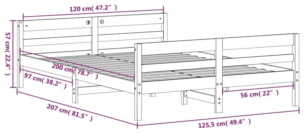 Σκελετός Κρεβ. Χωρίς Στρώμα Λευκό 120x200 εκ Μασίφ Πεύκο - Λευκό