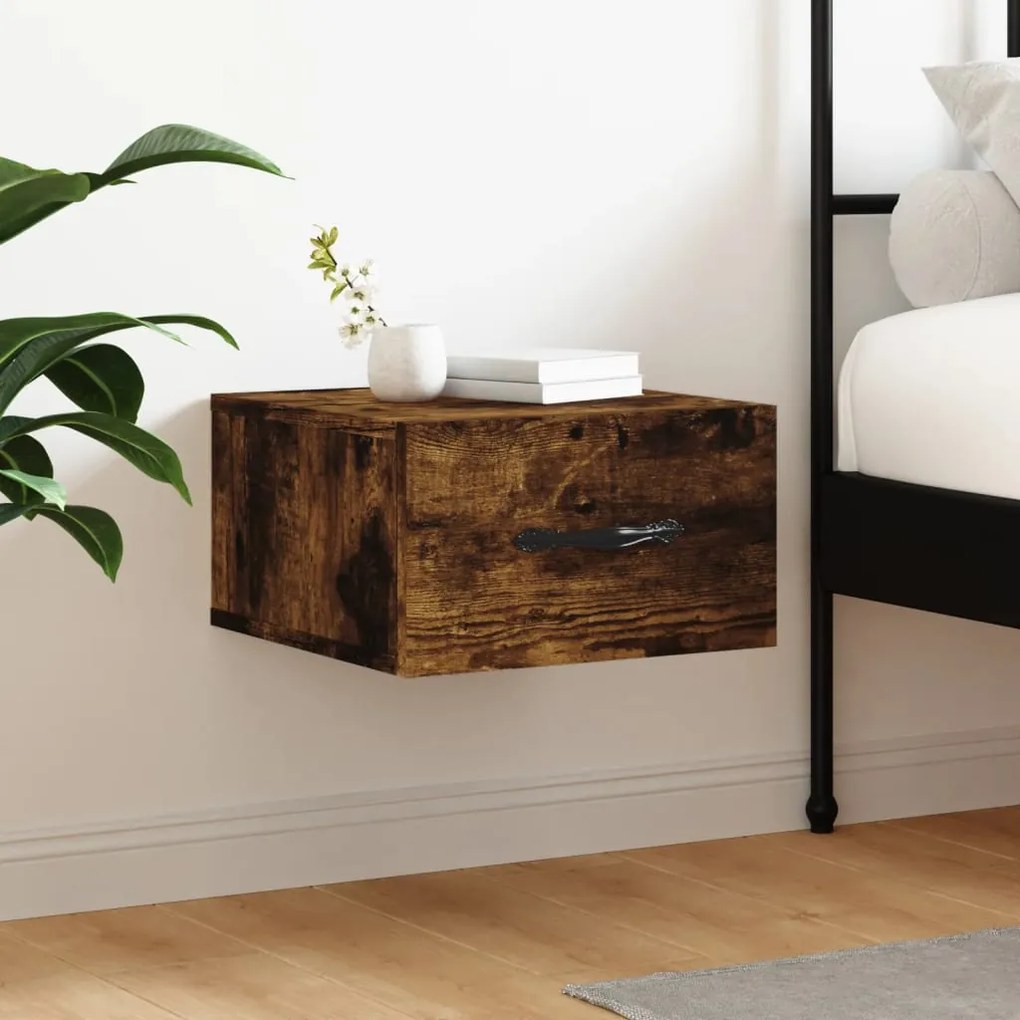 vidaXL Κομοδίνο Επιτοίχιο Καπνιστή Δρυς 35 x 35 x 20 εκ.
