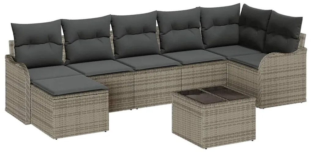 vidaXL Σετ Καναπέ Κήπου με μαξιλάρι 8 pcs Γκρι Πολυ ράταν