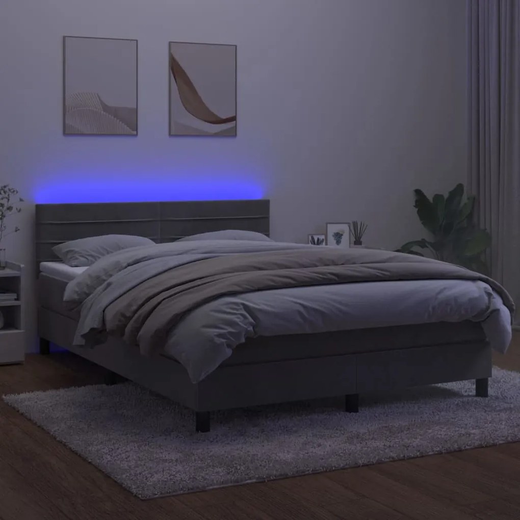 vidaXL Κρεβάτι Boxspring με Στρώμα&LED Αν. Γκρι 140x190 εκ. Βελούδινο