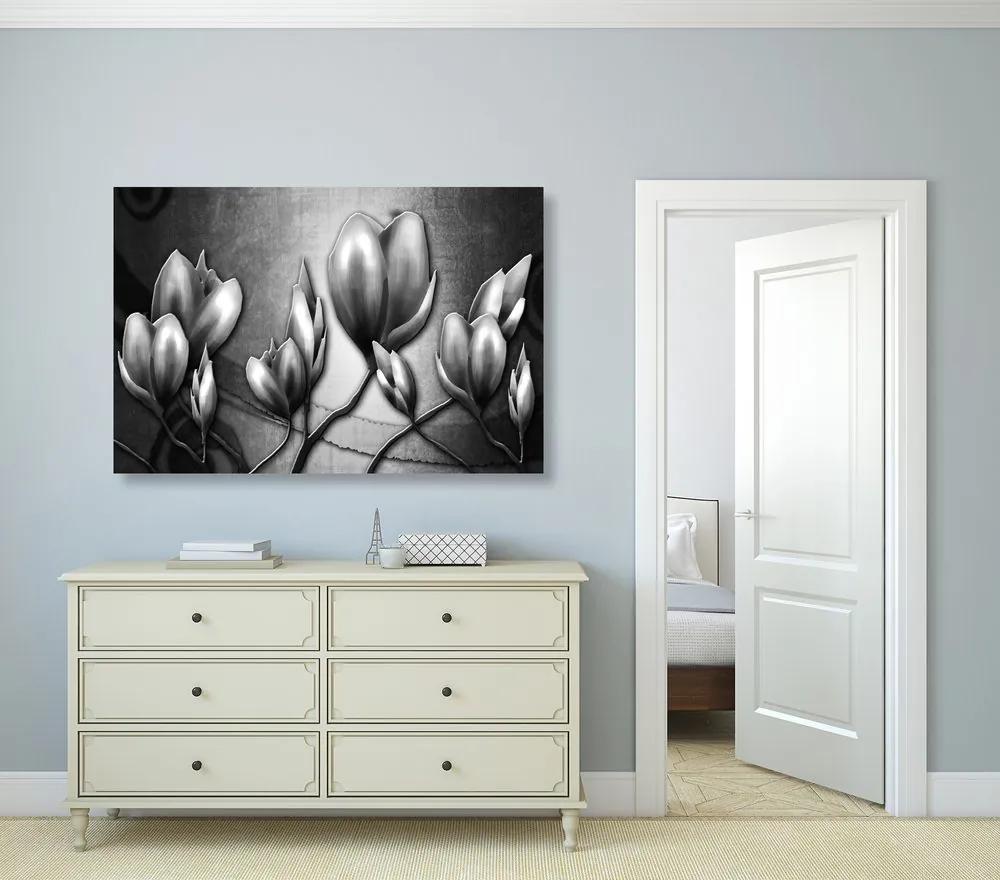 Εικόνα λουλούδια σε έθνο στυλ σε μαύρο & άσπρο - 60x40