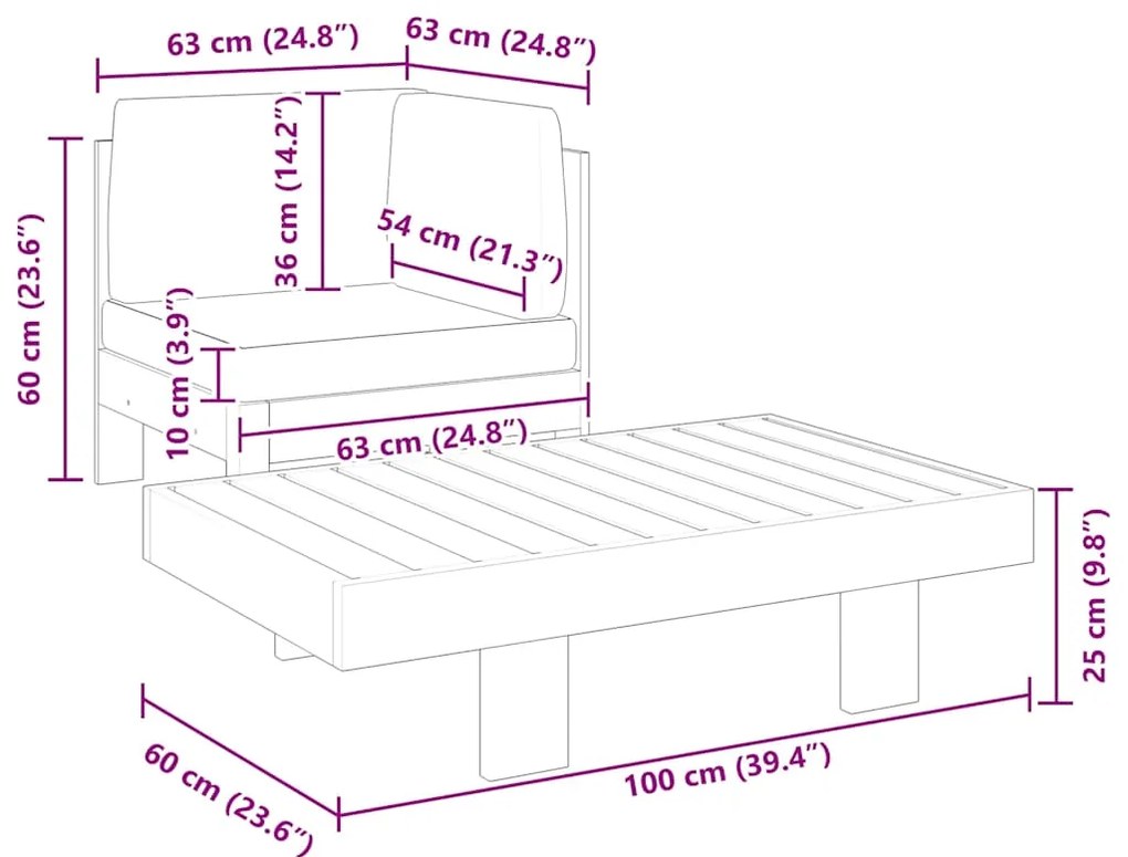vidaXL Σαλόνι Κήπου 2 Τεμαχίων από Ξύλο Ακακίας Σκούρα Γκρι Μαξιλάρια