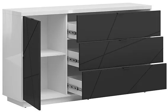Σιφονιέρα Boston CE100, Μαύρο ματ, Γυαλιστερό λευκό, Με συρτάρια και ντουλάπια, Αριθμός συρταριών: 3, 93x156x43cm, 66 kg | Epipla1.gr
