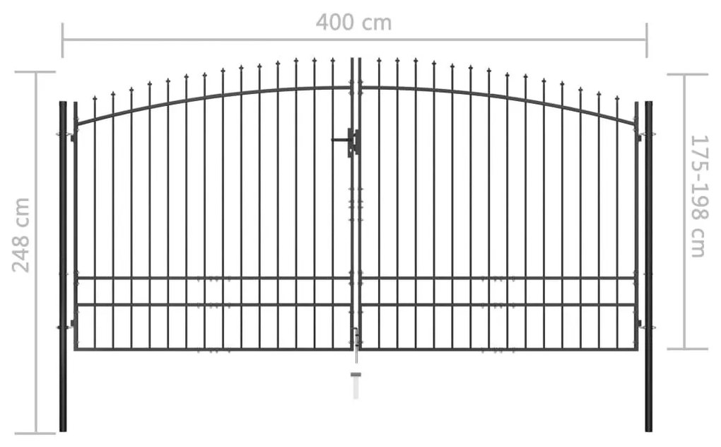 Πόρτα Περίφραξης Διπλή με Λόγχες 400 x 248 εκ. - Μαύρο