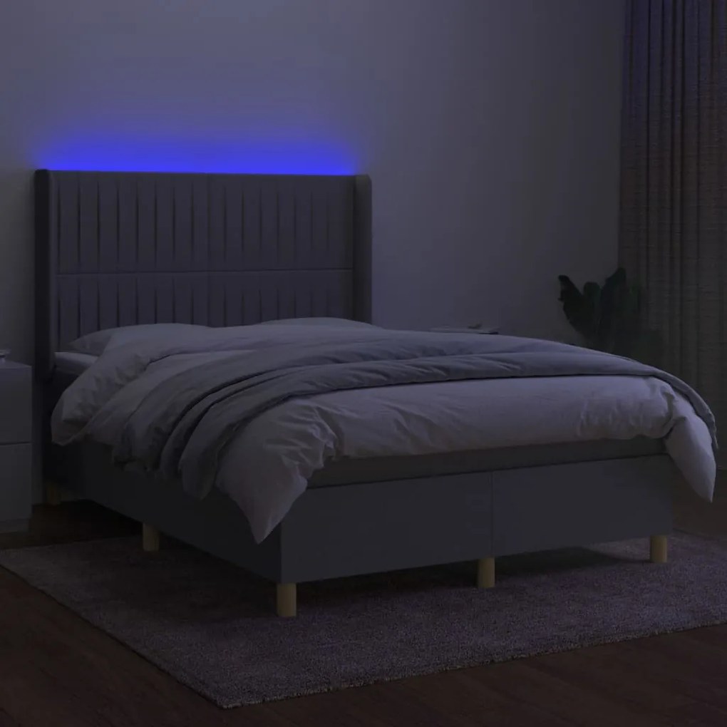 Κρεβάτι Boxspring με Στρώμα &amp; LED Αν.Γκρι 140x200εκ. Υφασμάτινο - Γκρι