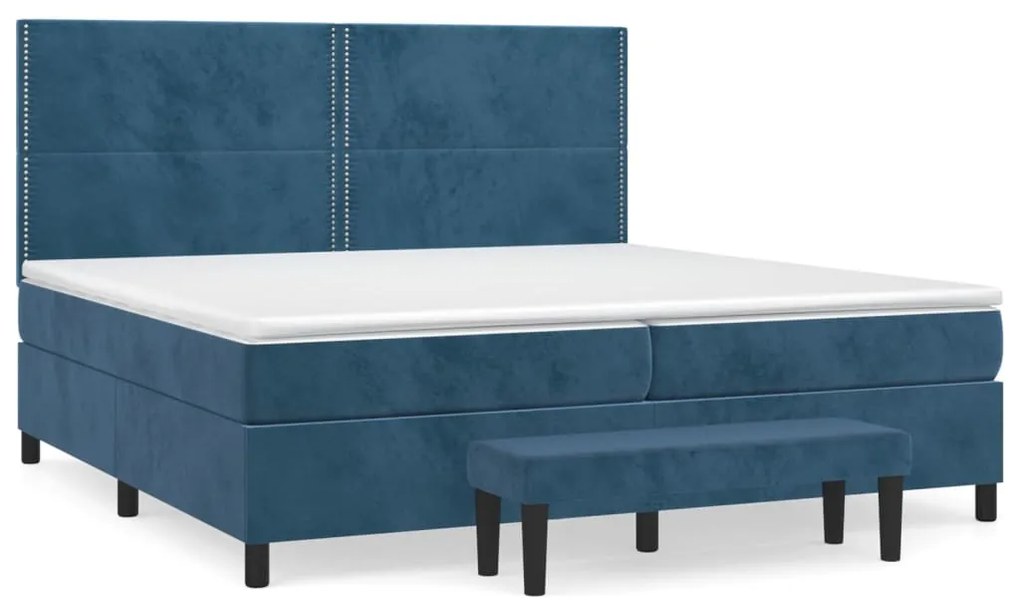 vidaXL Κρεβάτι Boxspring με Στρώμα Σκούρο Μπλε 200x200 εκ. Βελούδινο