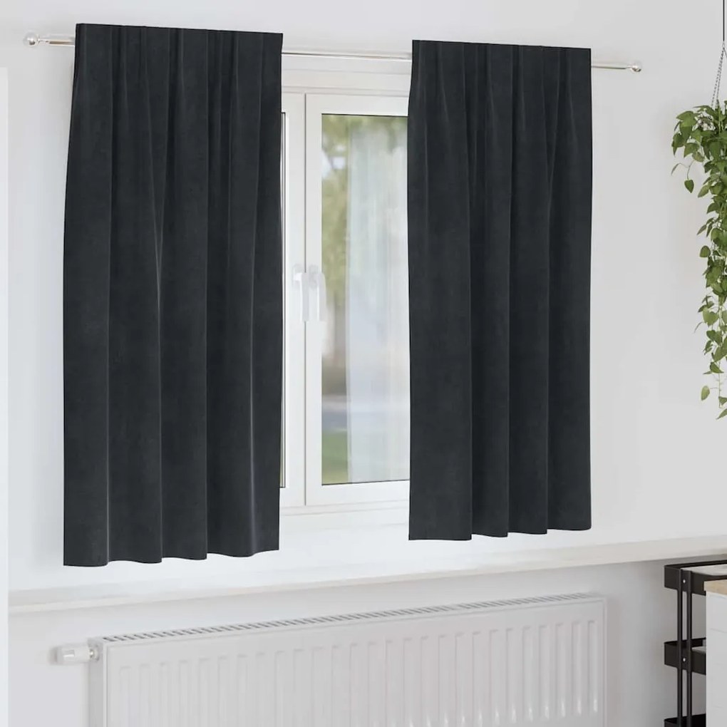 vidaXL Κουρτίνες με κουρτίνες 2 pcs Μαύρο 140 x 175 cm Βελούδο