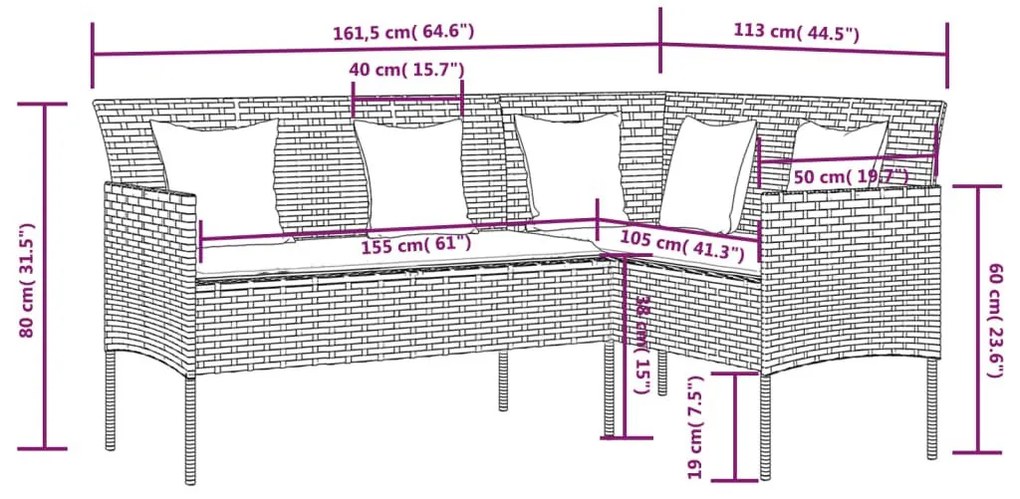 Σαλόνι Σε Σχήμα L 5 Τεμαχίων Καφέ Συνθετικό Ρατάν με Μαξιλάρια - Καφέ