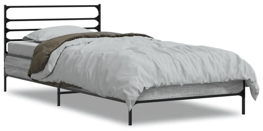 vidaXL Πλαίσιο Κρεβατιού Γκρι Sonoma 75x190 εκ. Επεξ. Ξύλο &amp; Μέταλλο