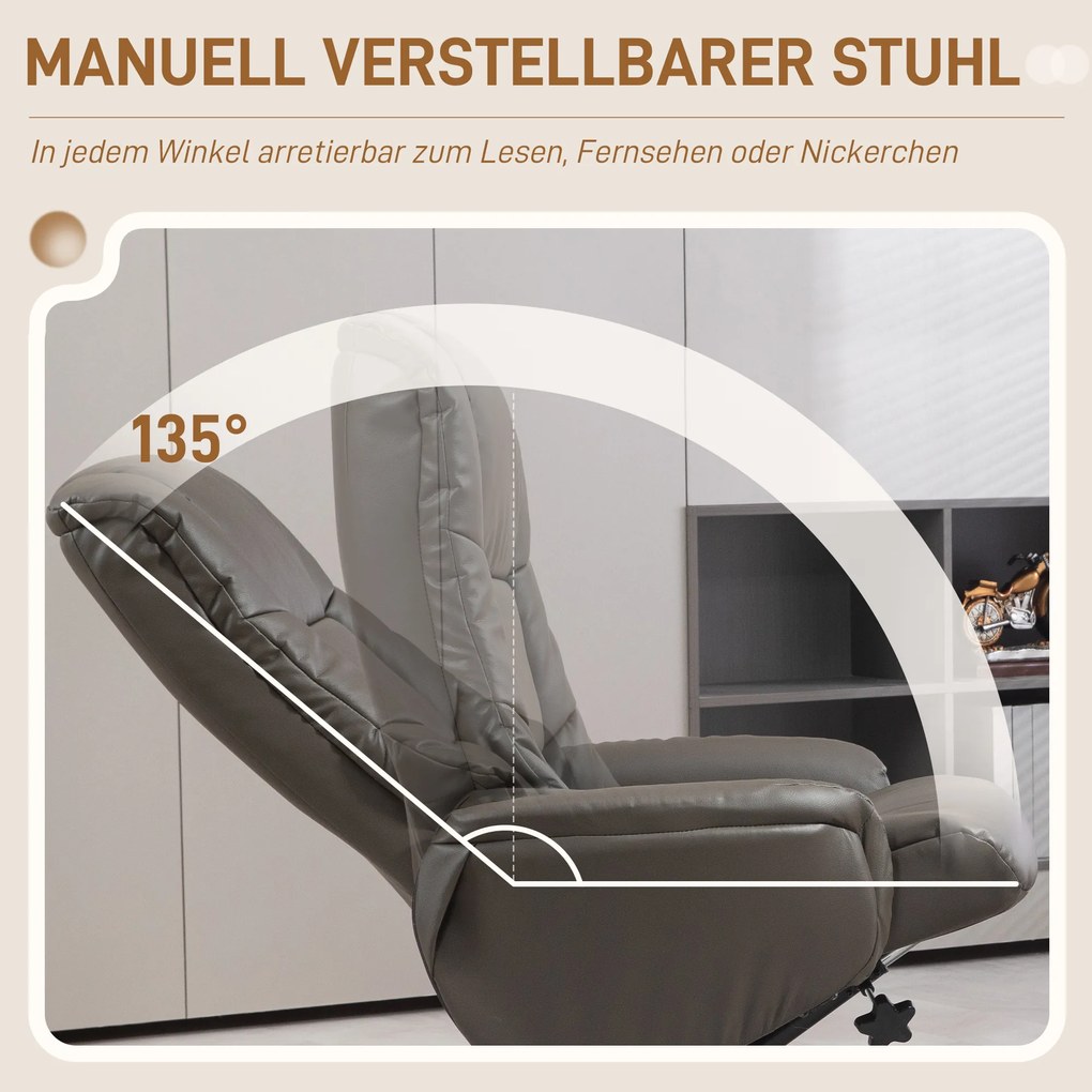 HOMCOM Πολυθρόνα Relax με υποπόδιο, λειτουργία ανάκλισης, κάλυμμα από τεχνητό δέρμα, έως 150 kg, 71 x 84 x 102 cm, Μαύρο