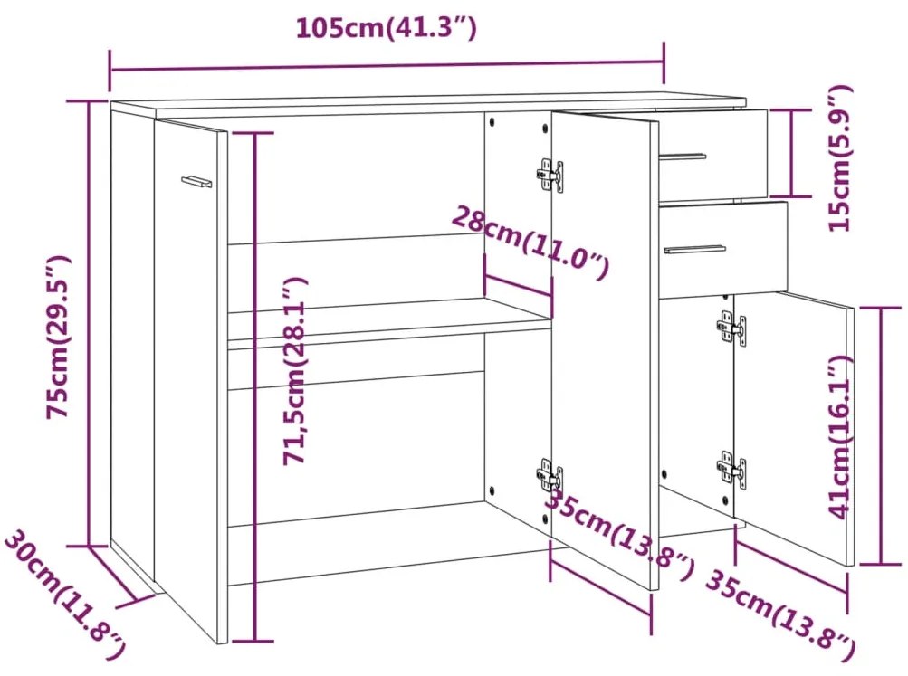 Μπουφές Καπνιστή Δρυς 105 x 30 x 75 εκ. από Επεξεργασμένο Ξύλο - Καφέ