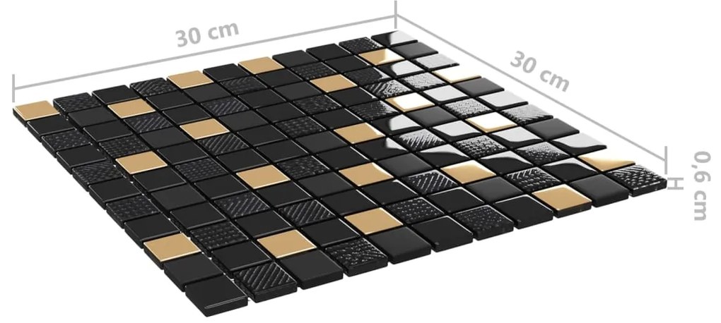 vidaXL Μωσαϊκά Πλακάκια 11 τεμ. Μαύρα / Χρυσά 30 x 30 εκ. Γυάλινα