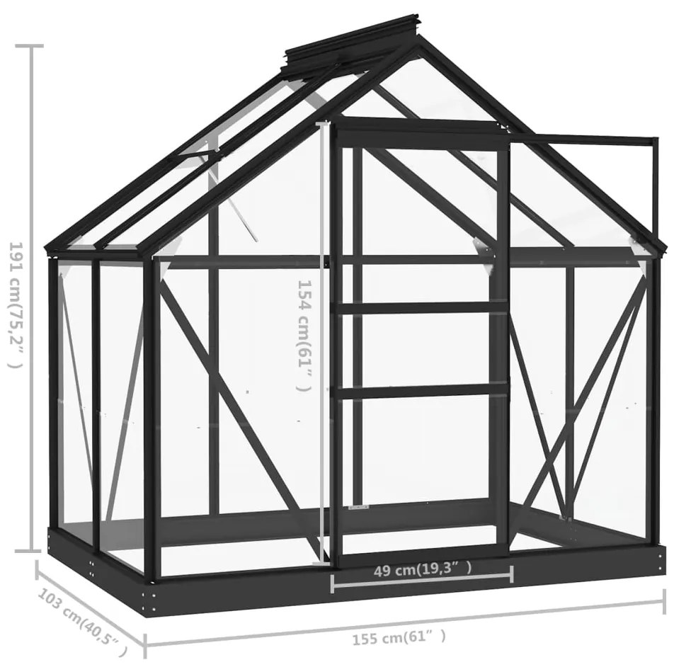 Θερμοκήπιο Γυάλινο Ανθρακί 155 x 103 x 191 εκ. από Αλουμίνιο 3082333