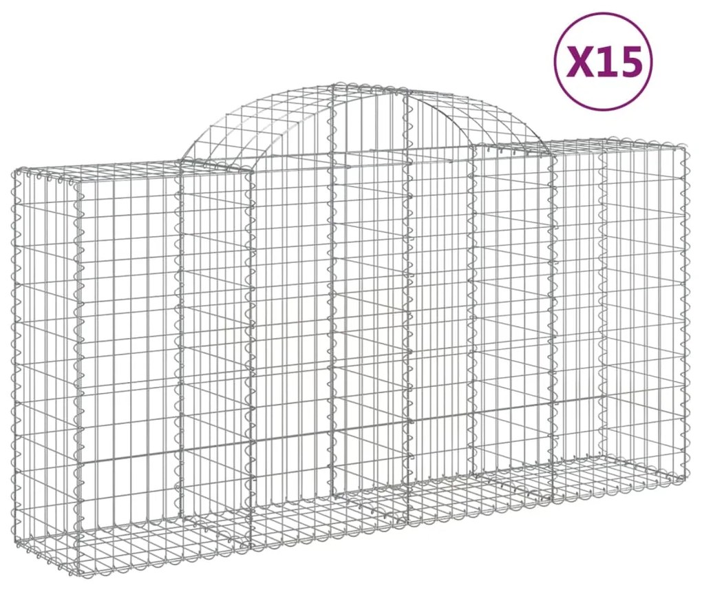 vidaXL Συρματοκιβώτια Τοξωτά 15 τεμ. 200x50x100/120 εκ. Γαλβαν. Ατσάλι