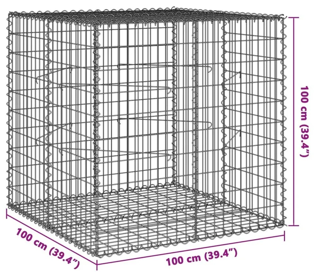 Συρματοκιβώτιο με Κάλυμμα 100x100x100εκ από Γαλβανισμένο Χάλυβα - Ασήμι