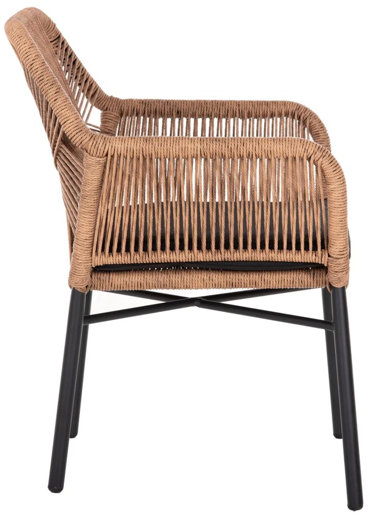 Καρέκλα - Πολυθρόνα TOPIN C6048.02 Μαύρη Αλουμινίου με Ρ.Ε. Rattan Μπέζ και Μαύρο Μαξιλάρι 57x65x84Υ εκ. 57x65x84 εκ.