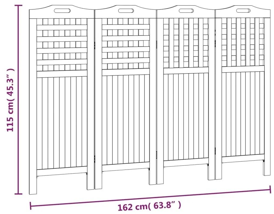 Διαχωριστικό Χώρου με 4 Πάνελ 162x2x115 εκ. Μασίφ Ξύλο Ακακίας - Καφέ