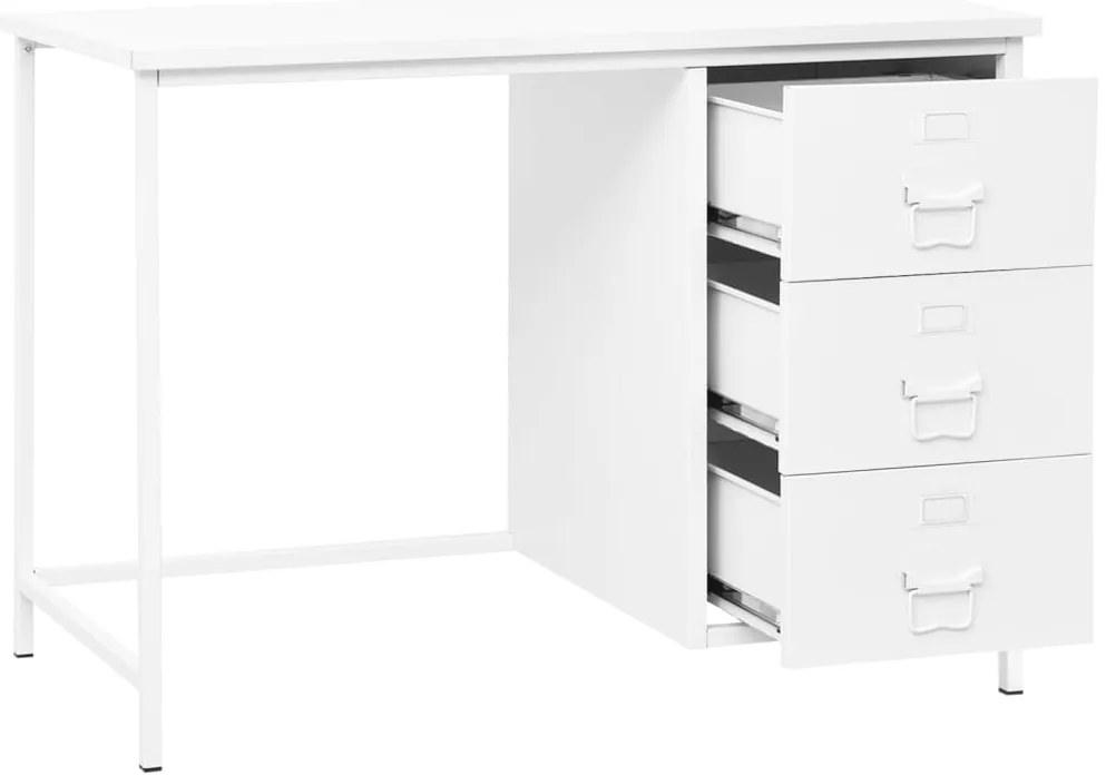 vidaXL Βιομηχανικό Γραφείο με Συρτάρια Λευκό 105x52x75 εκ. Ατσάλινο