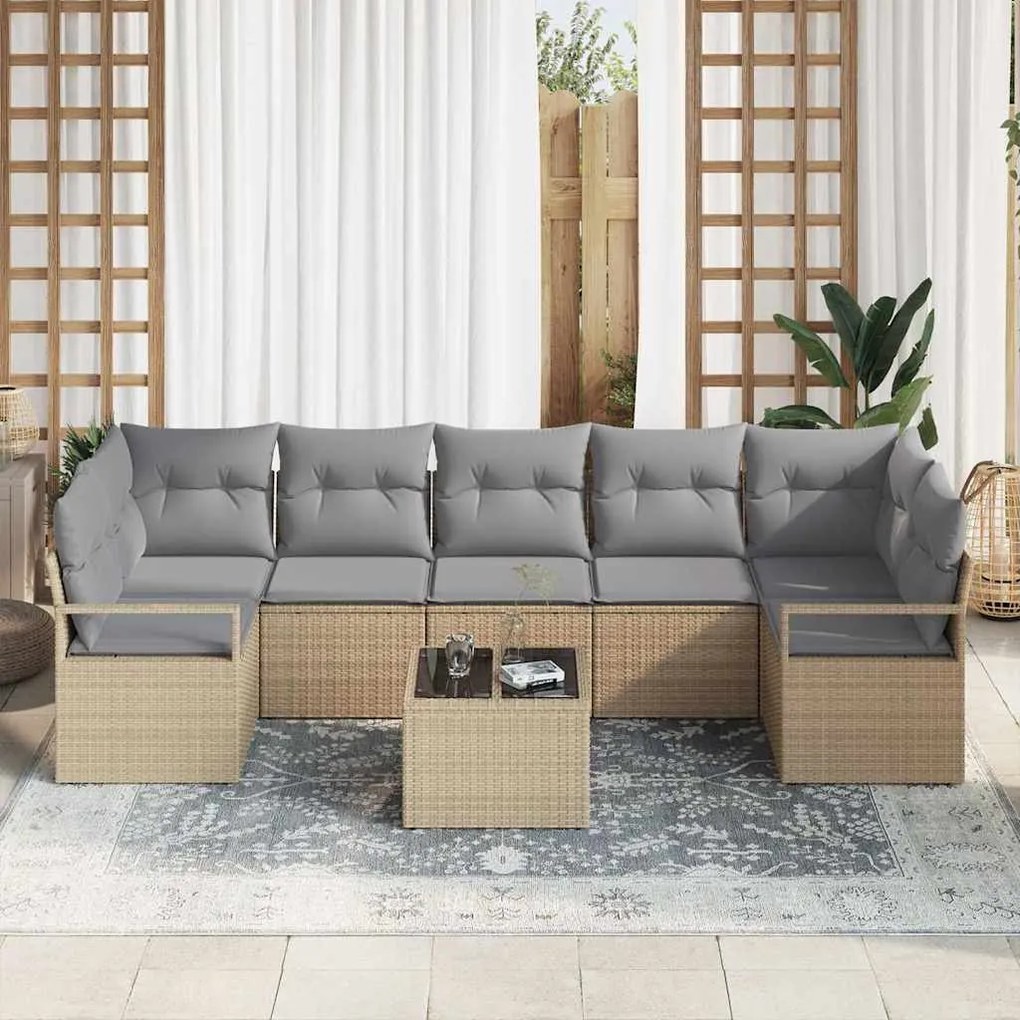 vidaXL Σετ Καναπέ Κήπου 8 pcs Μπεζ, Γκρι 55 x 55 x 37 εκ
