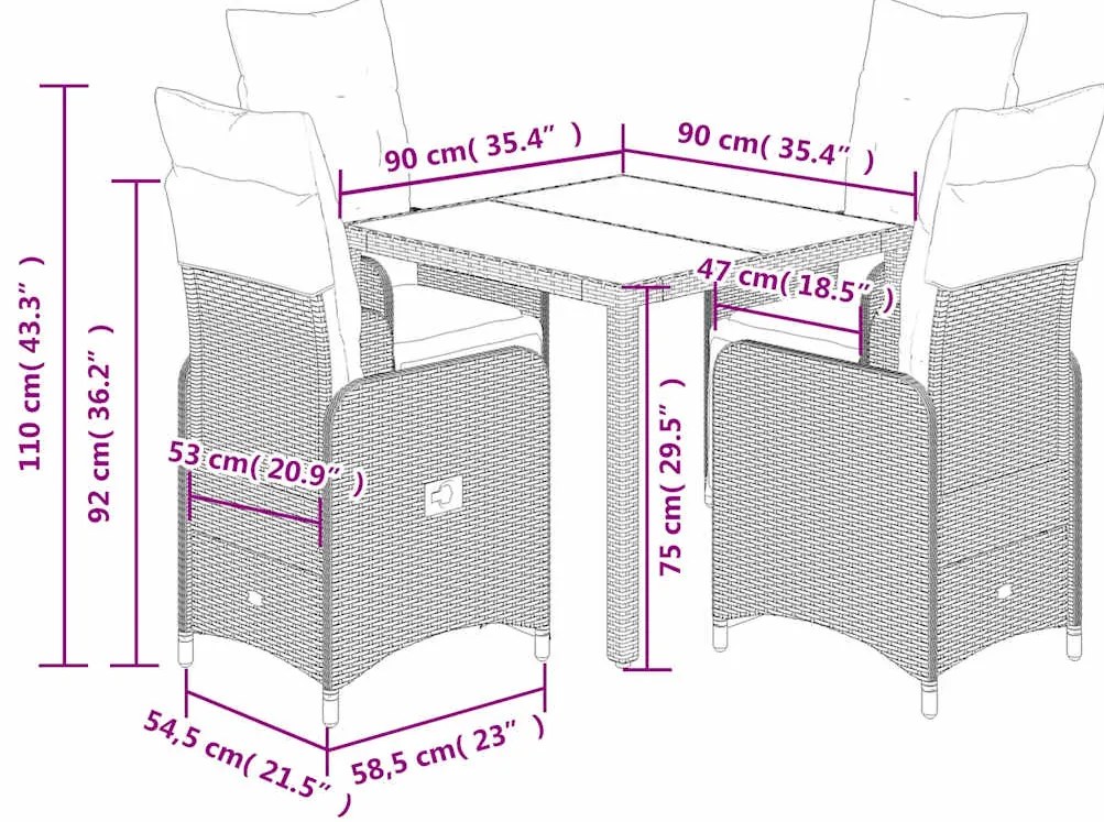 vidaXL Σετ Επίπλων Μπιστρό Κήπου 5 τεμ. Καφέ Συνθ. Ρατάν με Μαξιλάρια