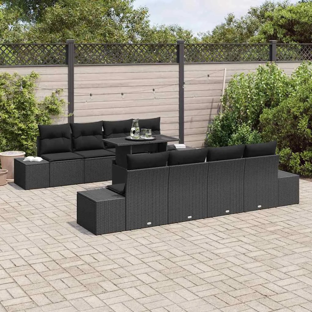 vidaXL Σετ Καναπέ Κήπου με μαξιλάρι 7 pcs Μαύρο 100 x 55 x 73 εκ