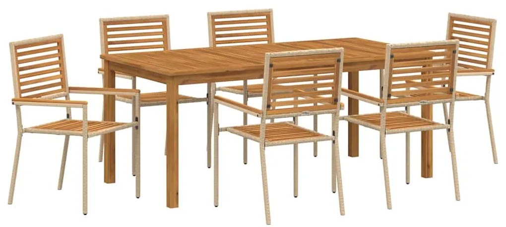 vidaXL Σέτ φαγητού για κήπο 7 pcs Μπεζ Πολυ ράταν