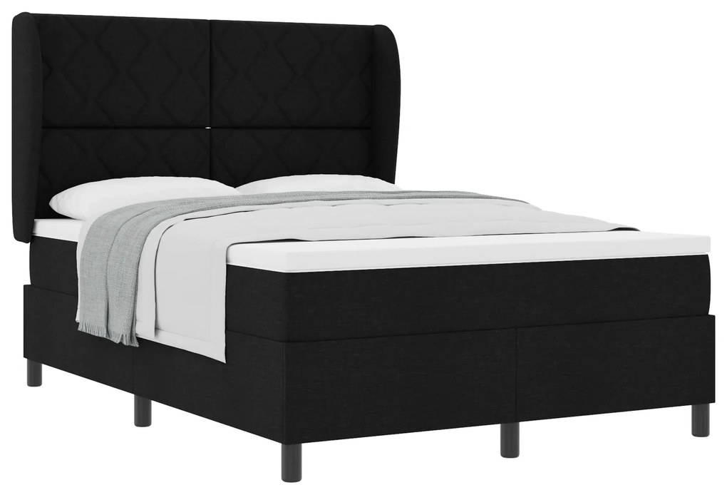 vidaXL Κρεβάτι Box Spring με Στρώμα - Μαύρο, 140x190 εκ., Ύφασμα