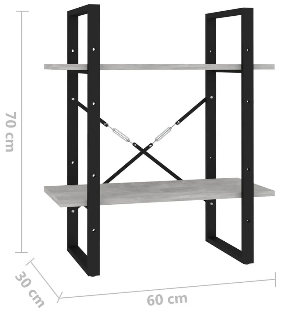 Βιβλιοθήκη με 2 Ράφια Γκρι Σκυρ. 60 x 30 x 70 εκ. Επεξ. Ξύλο - Γκρι