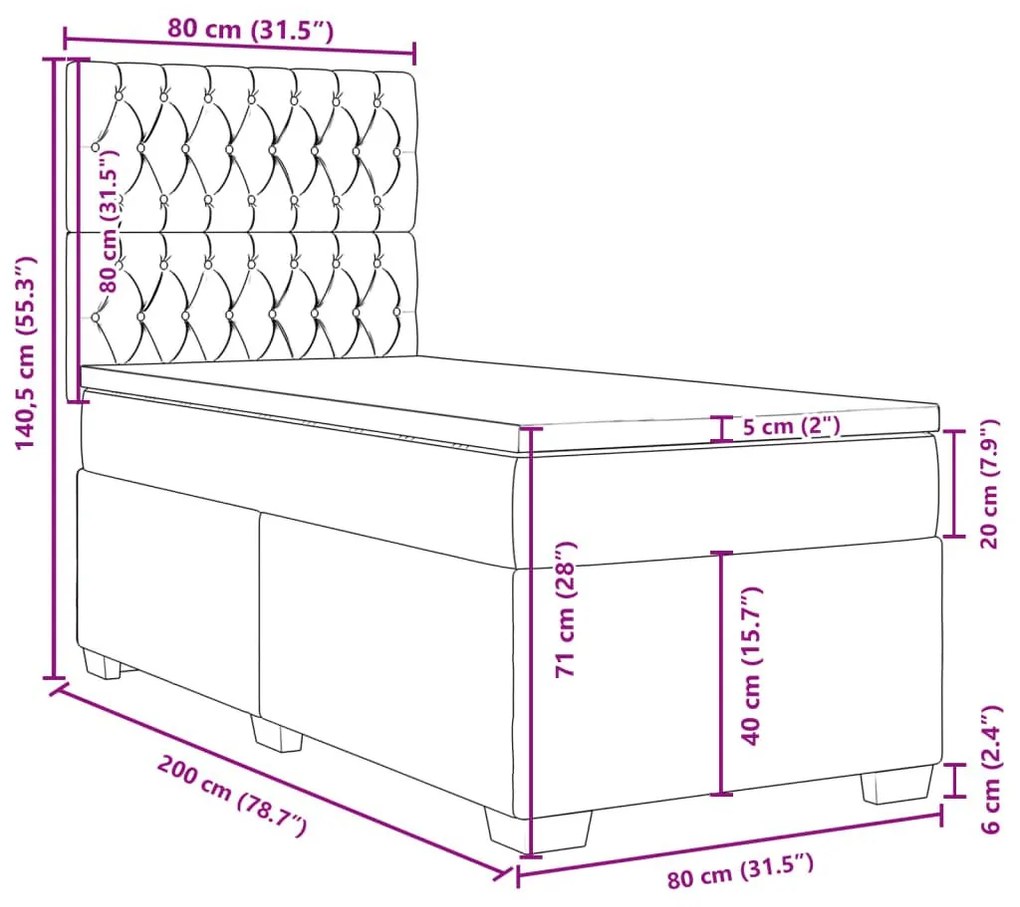 Κρεβάτι Boxspring με Στρώμα Μαύρο 80 x 200 εκ. Υφασμάτινο - Μαύρο