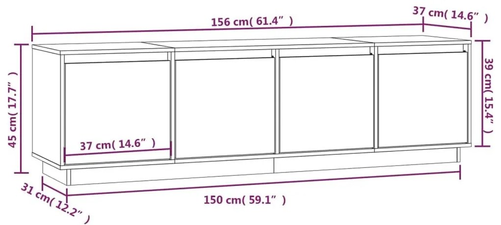 Έπιπλο Τηλεόρασης Λευκό 156 x 37 x 45 εκ. από Μασίφ Ξύλο Πεύκου - Λευκό