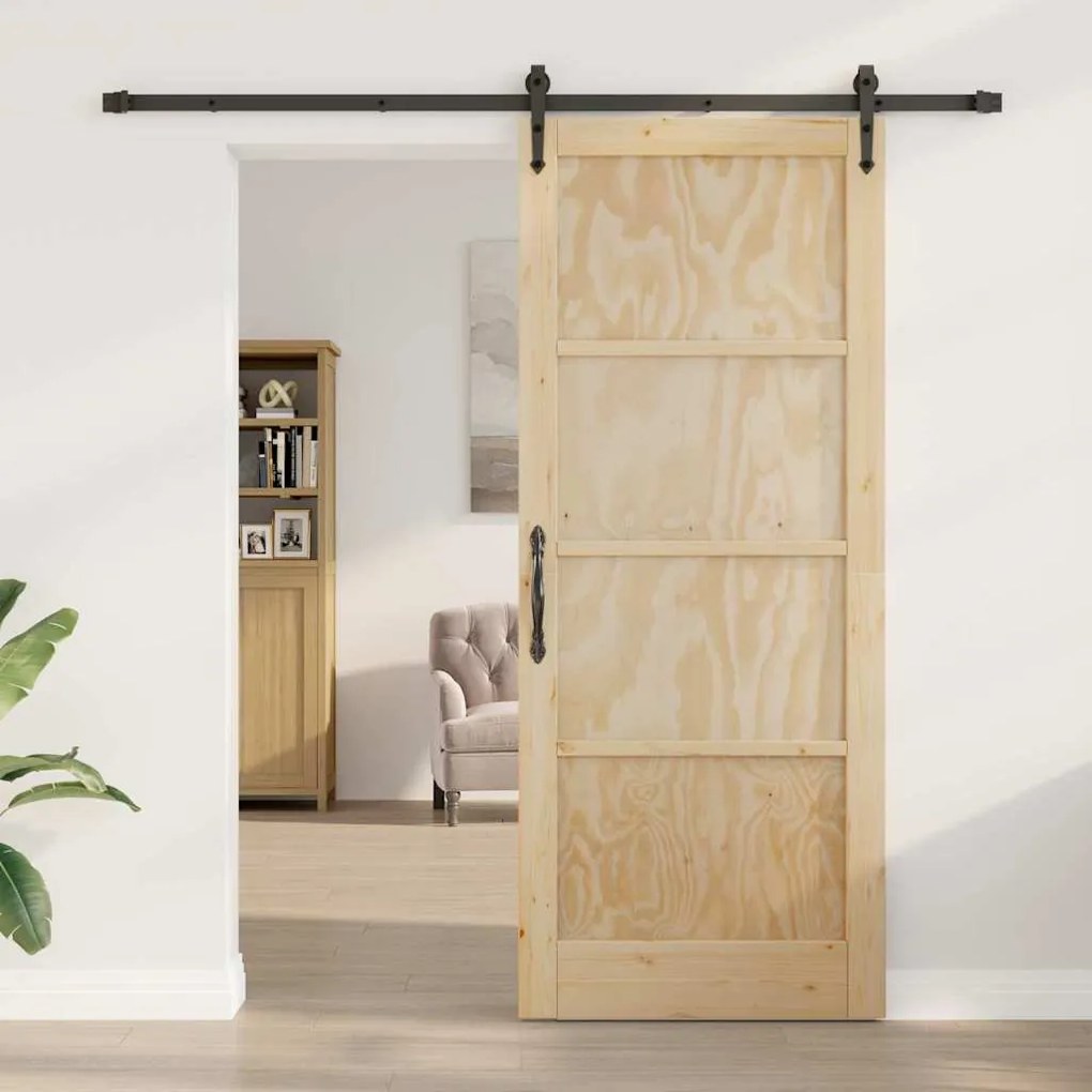 vidaXL Συρόμενη Πόρτα Χειροκίνητος Καφέ 86 x 211 cm Μασίφ ξύλο πεύκου