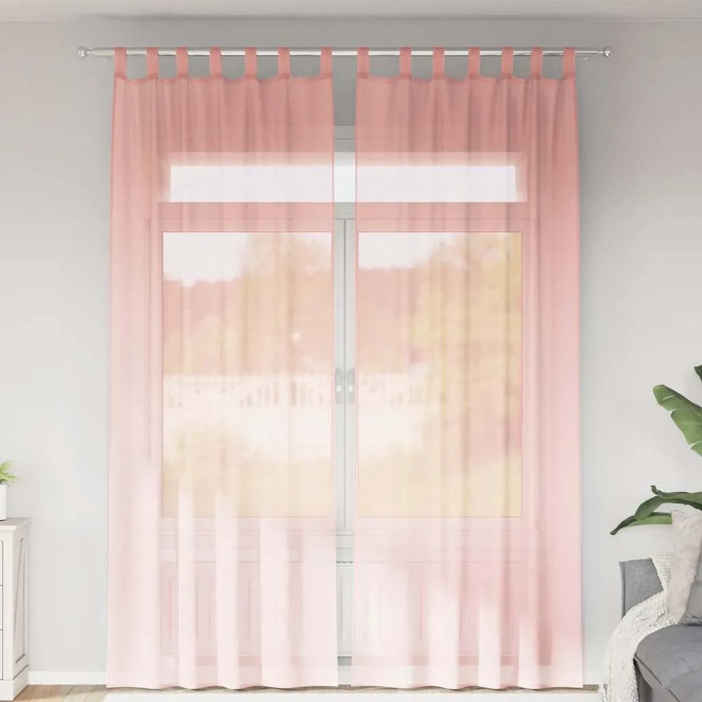 vidaXL Voile κουρτίνες με τσέπες ράβδου 2 τεμάχια Ροζ