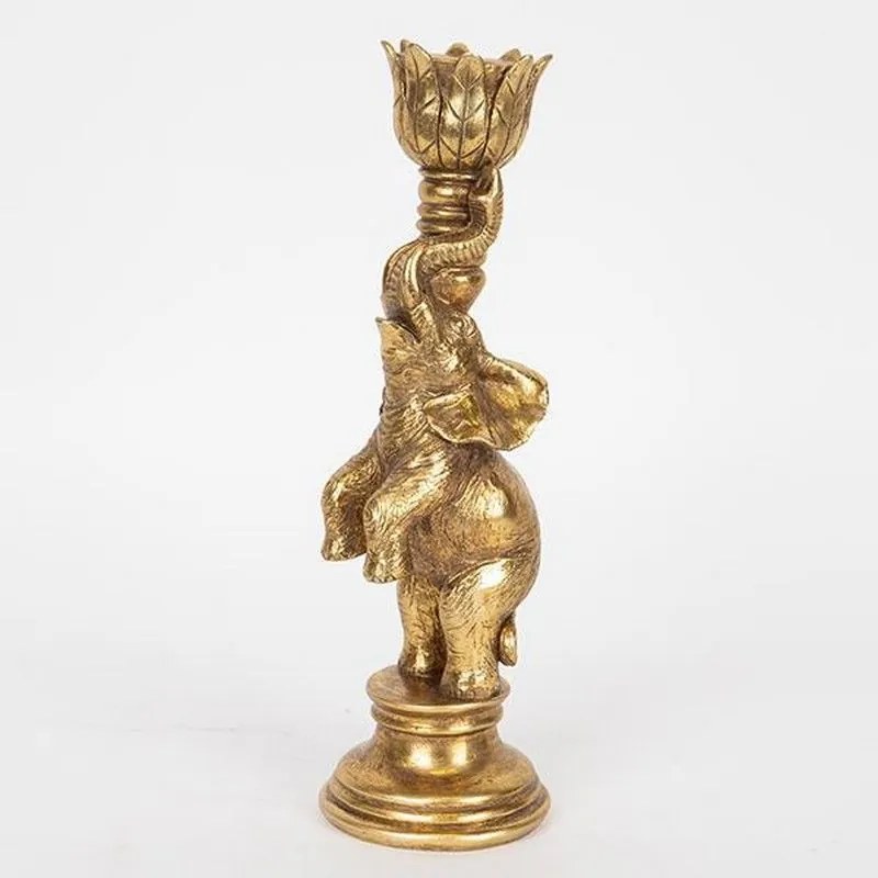 Κηροπήγιο Ελέφαντας 752-26044 8x8.5x27cm Antique Gold Estheti Home Polyresin