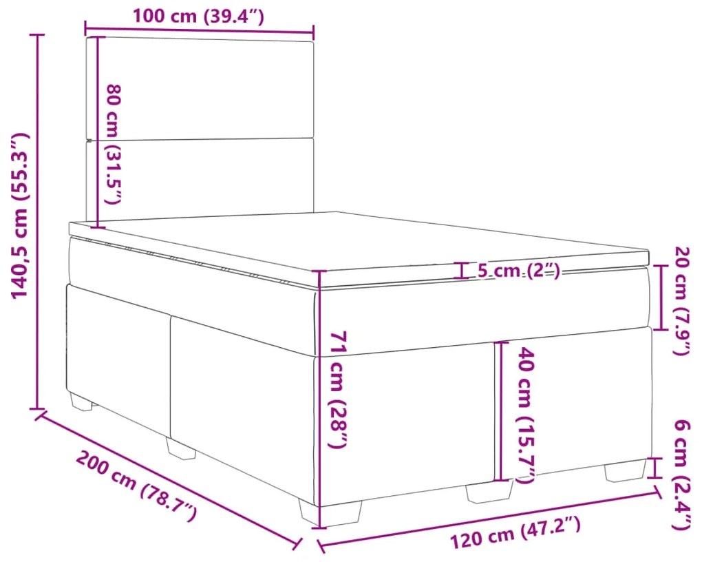 Κρεβάτι Boxspring με Στρώμα Μπλε 120x200 εκ. Βελούδινο - Μπλε