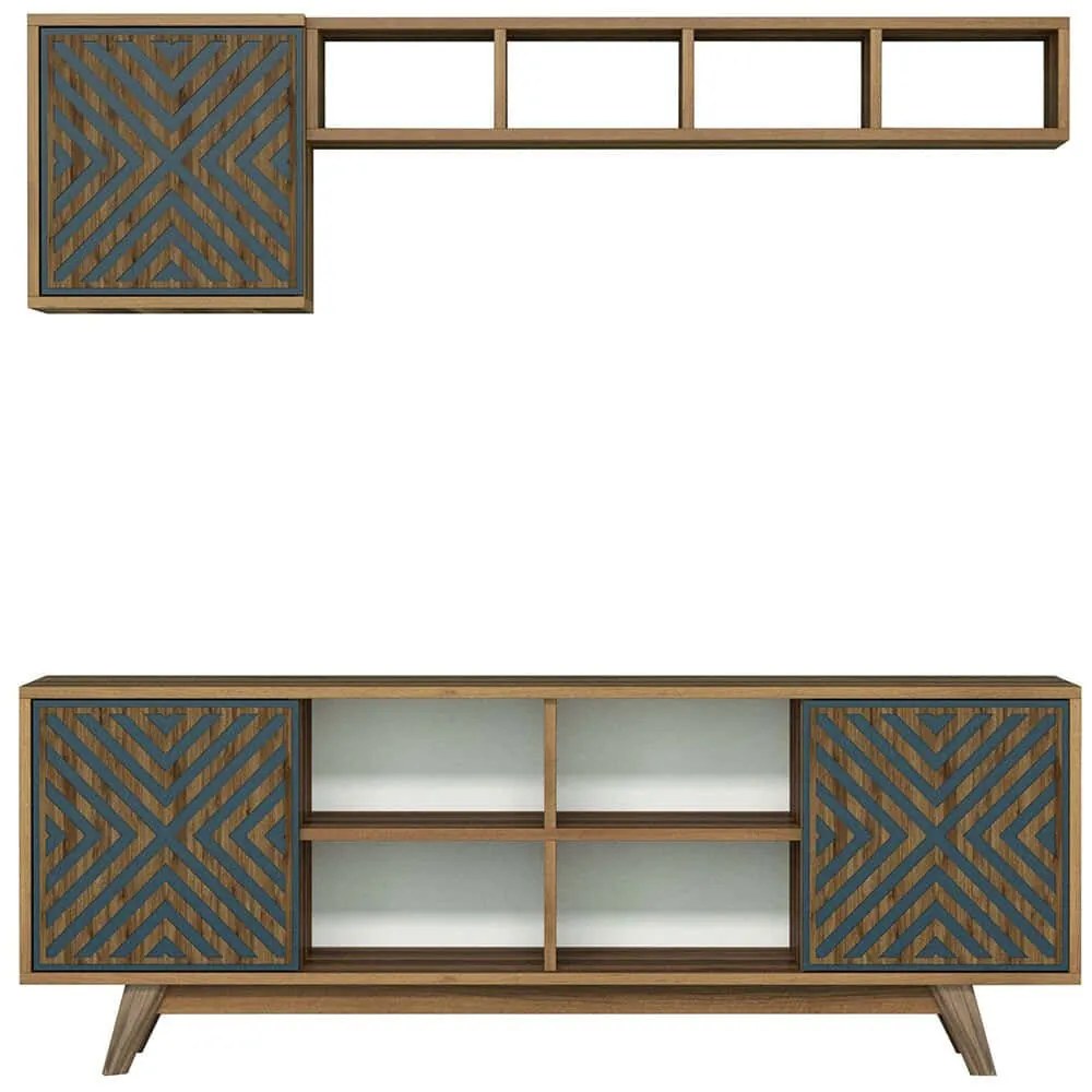 Σύνθεση Τηλεόρασης Inci 845HCT3070 160x35x56,2cm Walnut-Blue
